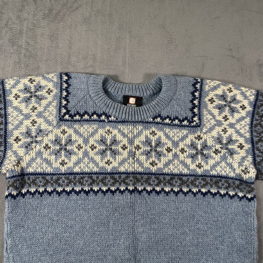 Fjord Fashion Norwegian Fair Isle Wool Sweater Blue Men’s Size 52 - Picture 5 of 11